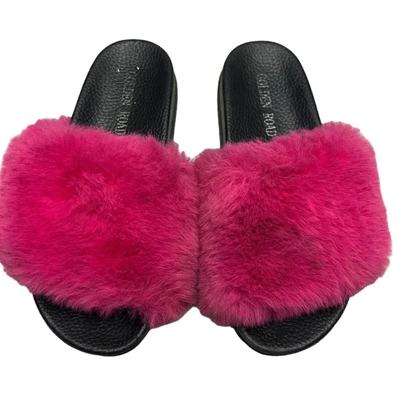 Golden road pink fur slides Women’s size 7US - Picture 2 of 6